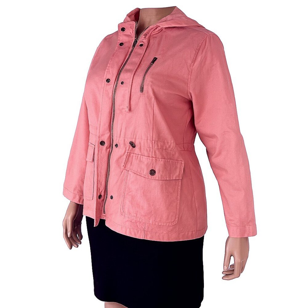 Women’s Dusty Rose Hooded Utility Jacket 100% Cotton Military Safari Coat Size M - Picture 3 of 7